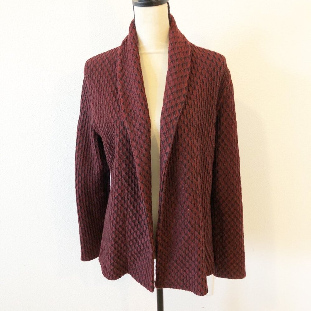 PERUVIAN LINK Sweater Medium Alpaca Collection Burgundy Open Front Cardigan
